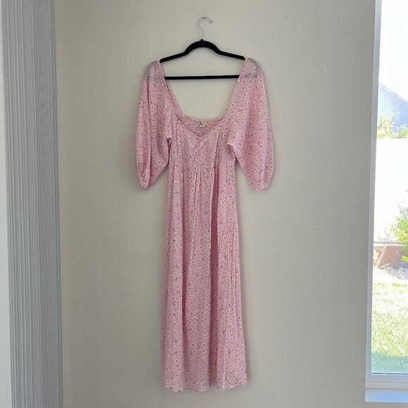 Billabong Dress Womens Medium Pink Swept Away Midi Peasant Casual Boho Floral - Picture 2 of 12